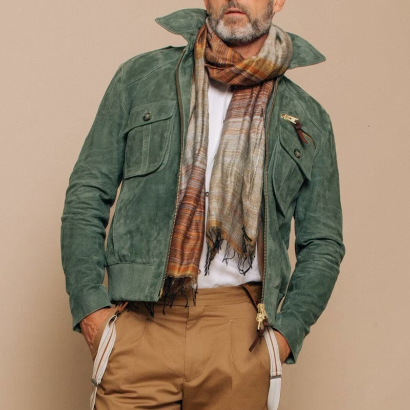 Kurtka Męska Retro z Kołnierzem i Zamkiem | Stylowa Kurtka Męska Przejściowa