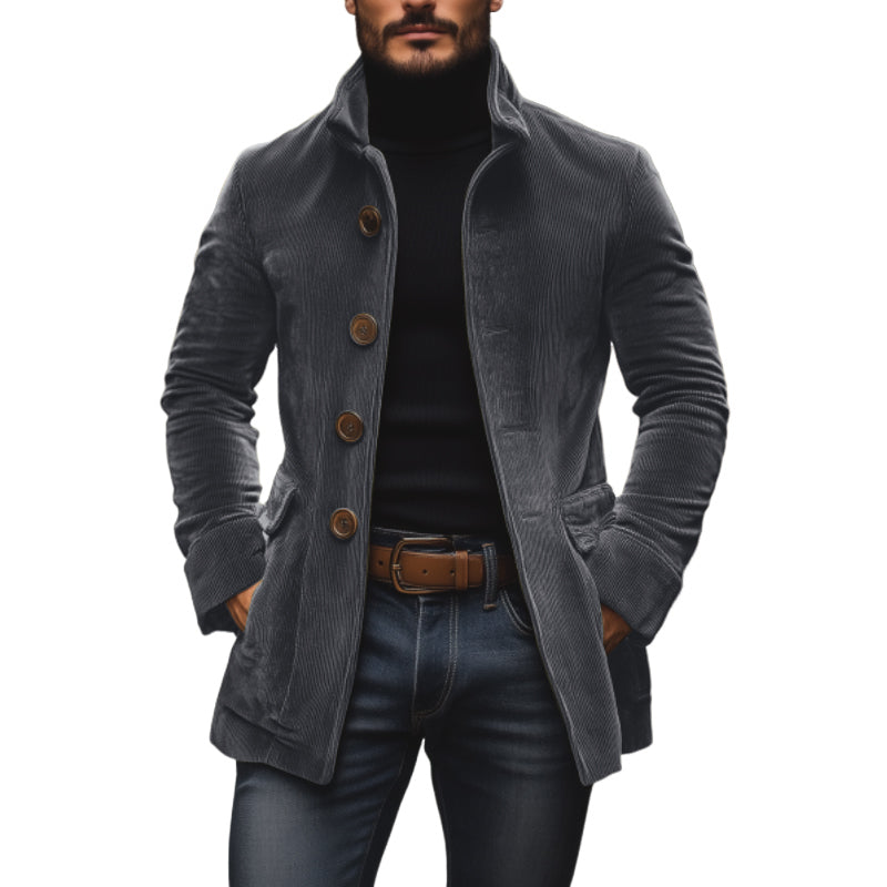 Płaszcz Męski Sztruksowy Slim z Kołnierzem Stójką | Elegancka Kurtka Jesienna i Przejściowa