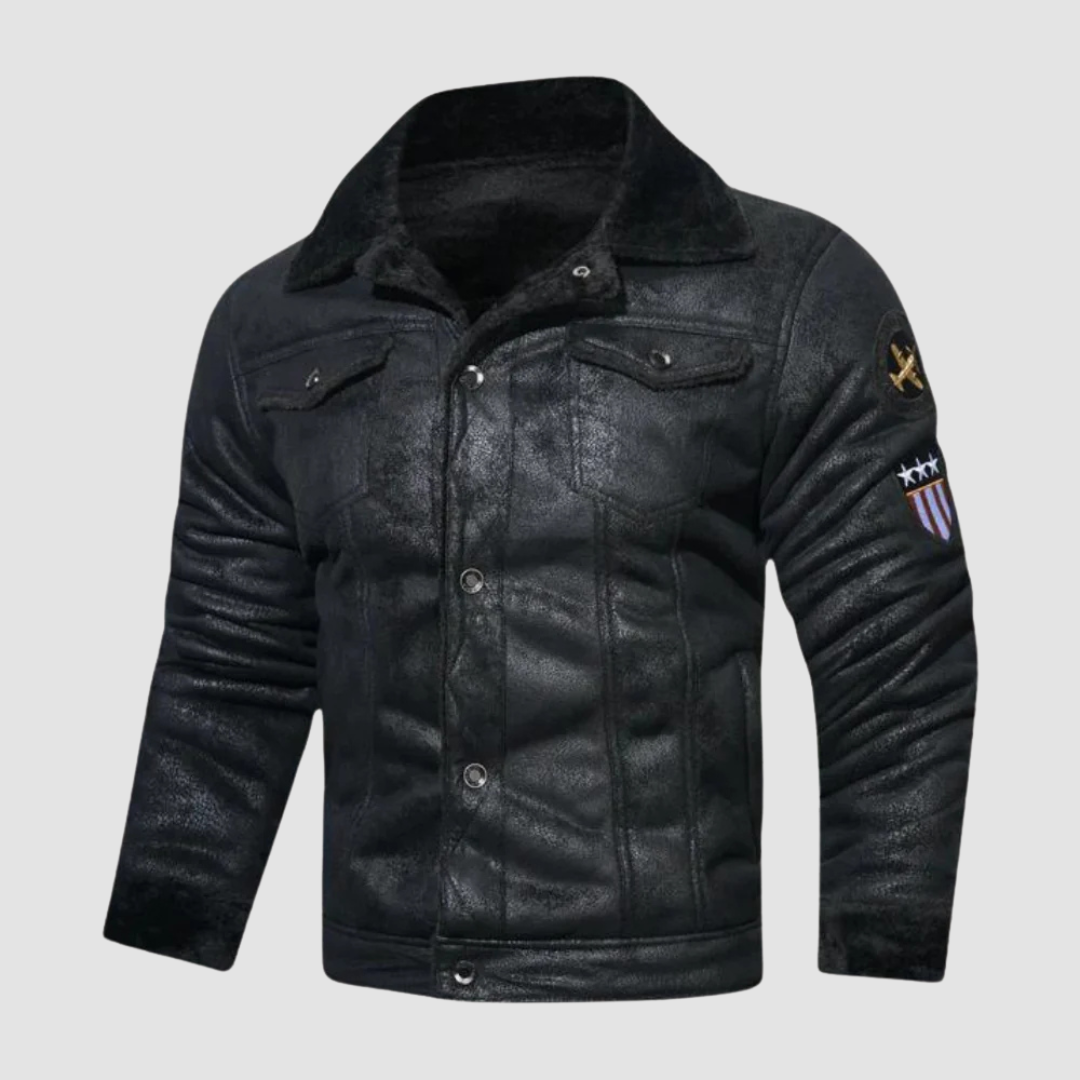 Kurtka Męska Zimowa w Stylu Pilota | Elegancka Kurtka Skórzana z Podszewką