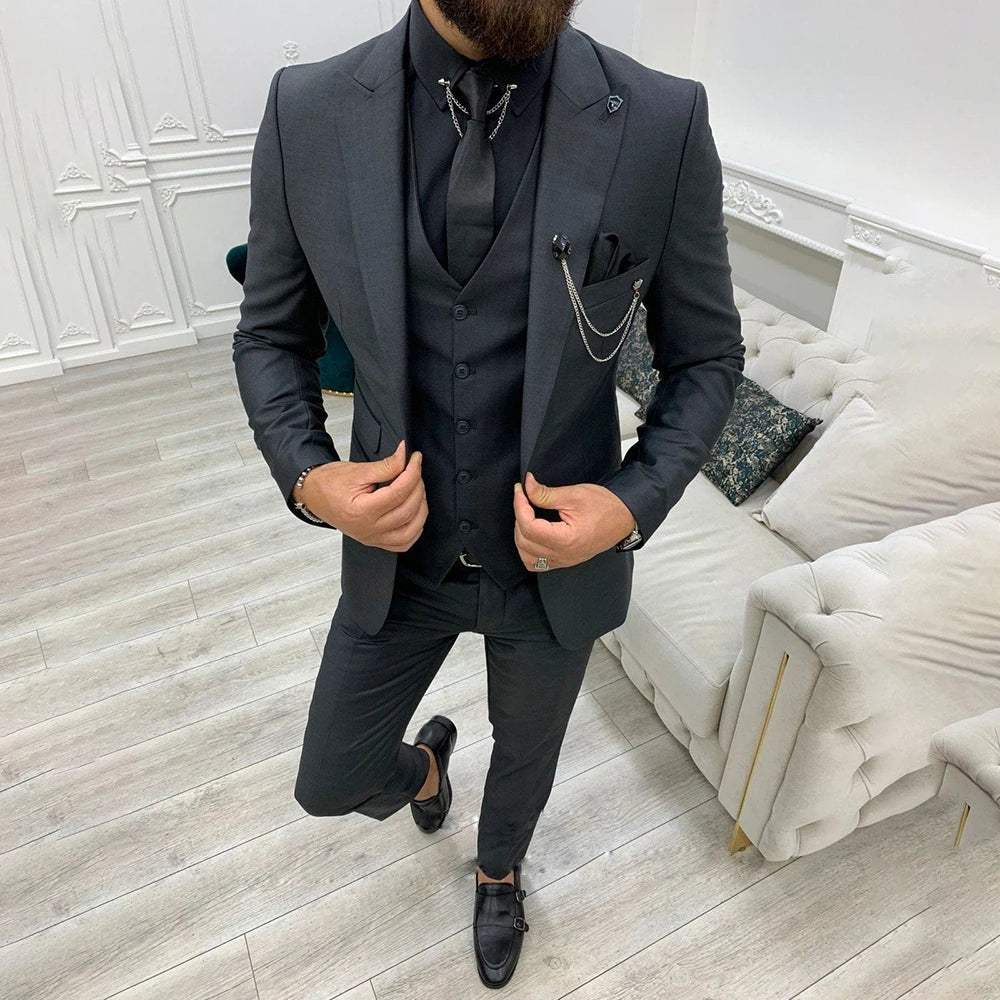 Garnitur Męski 3 Częściowy Slim Fit na Wesele | Klasyczny Smoking na Eleganckie Okazje