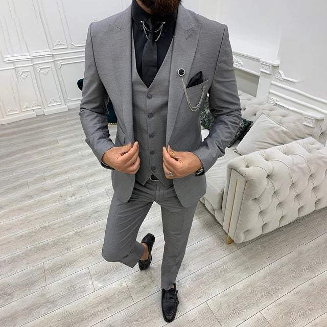 Garnitur Męski 3 Częściowy Slim Fit na Wesele | Klasyczny Smoking na Eleganckie Okazje