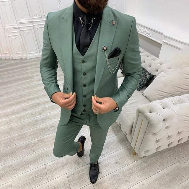 Garnitur Męski 3 Częściowy Slim Fit na Wesele | Klasyczny Smoking na Eleganckie Okazje