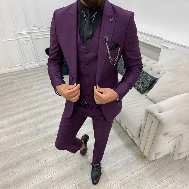 Garnitur Męski 3 Częściowy Slim Fit na Wesele | Klasyczny Smoking na Eleganckie Okazje