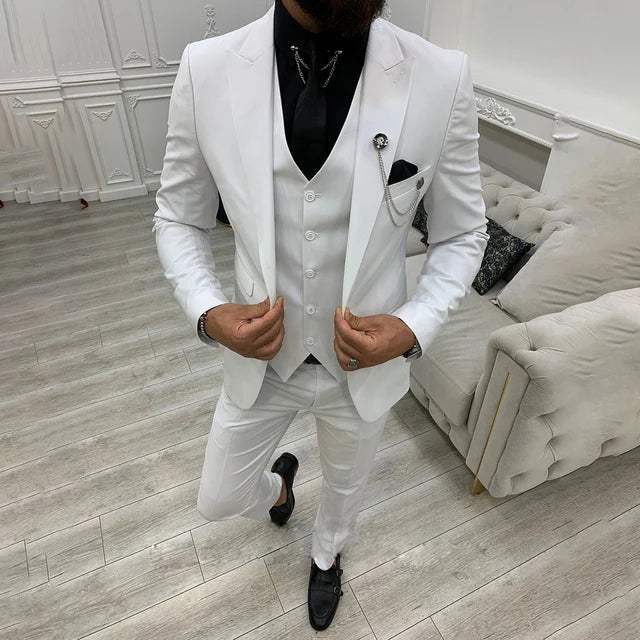 Garnitur Męski 3 Częściowy Slim Fit na Wesele | Klasyczny Smoking na Eleganckie Okazje