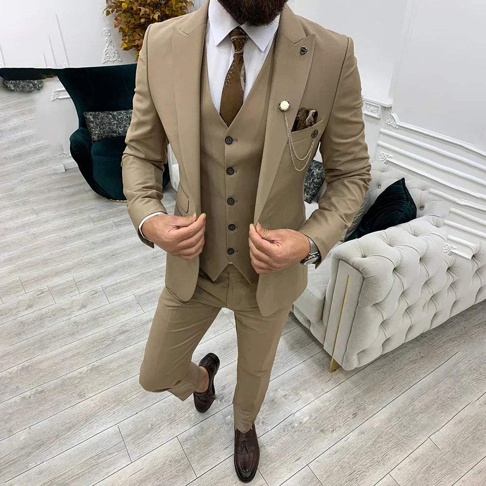 Garnitur Męski 3 Częściowy Slim Fit na Wesele | Klasyczny Smoking na Eleganckie Okazje