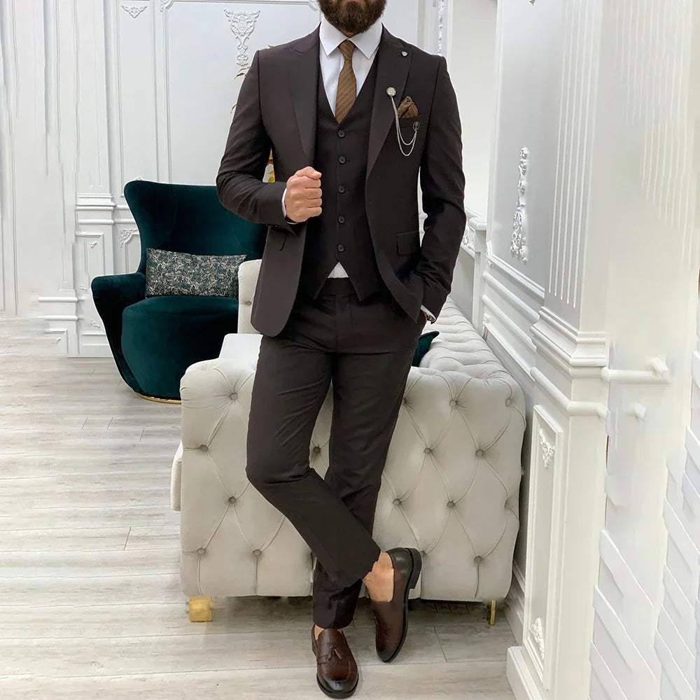 Garnitur Męski 3 Częściowy Slim Fit na Wesele | Klasyczny Smoking na Eleganckie Okazje