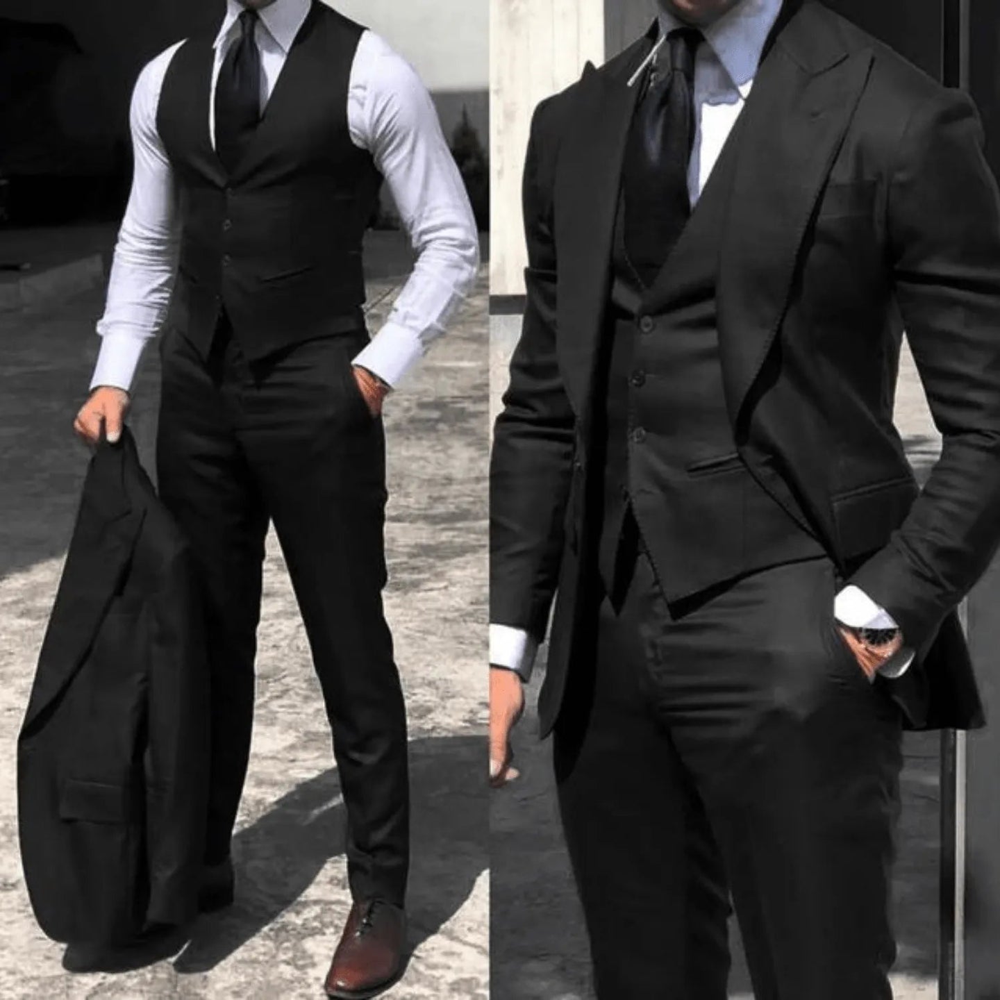Garnitur Męski Klasyczny 3 Częściowy Slim Fit na Wesele | Ponadczasowy Smoking