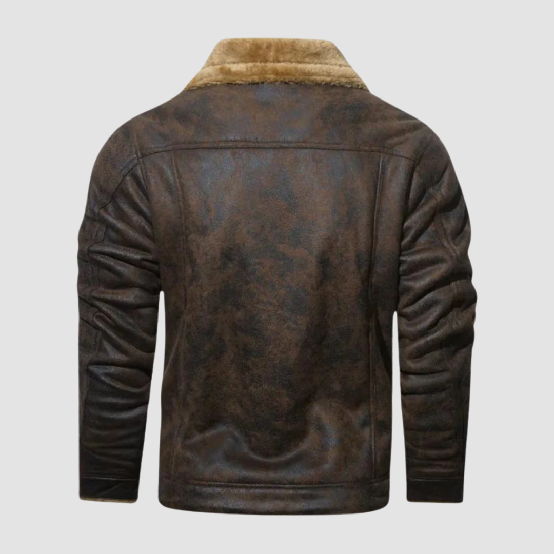Kurtka Męska Zimowa w Stylu Pilota | Elegancka Kurtka Skórzana z Podszewką