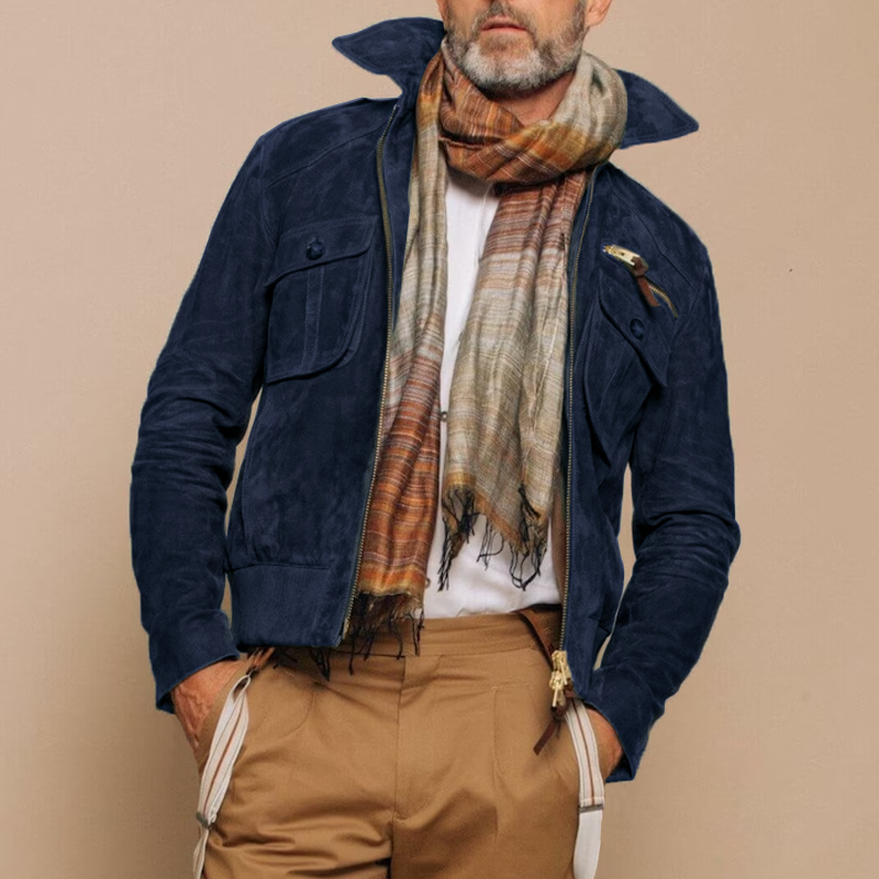 Kurtka Męska Retro z Kołnierzem i Zamkiem | Stylowa Kurtka Męska Przejściowa