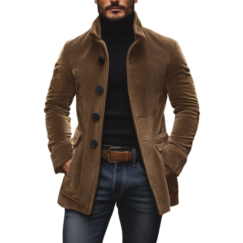 Płaszcz Męski Sztruksowy Slim z Kołnierzem Stójką | Elegancka Kurtka Jesienna i Przejściowa