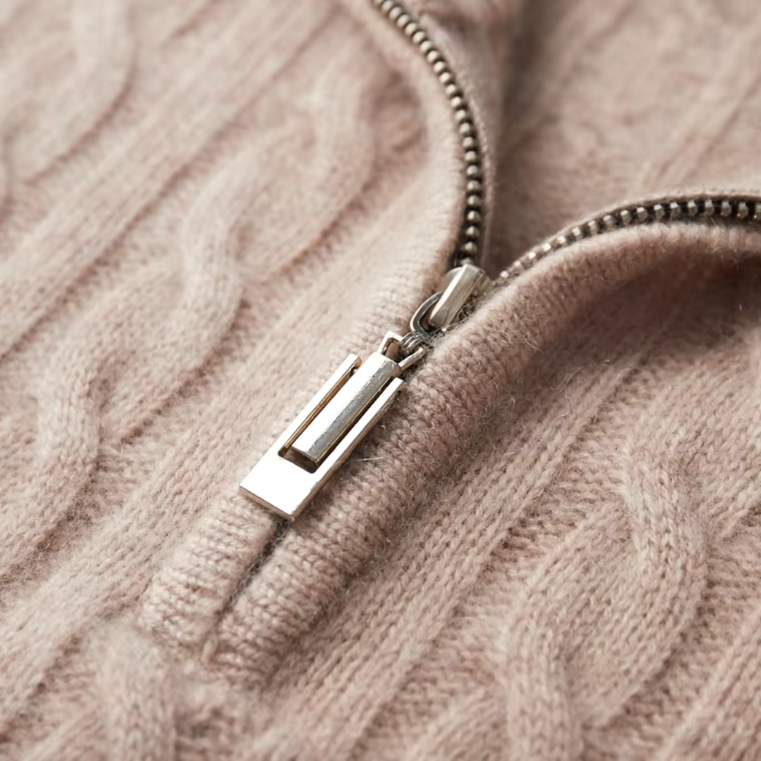 Sweter Męski z Półzamkiem | Wzór Warkoczowy | Slim Fit | Styl Smart Casual