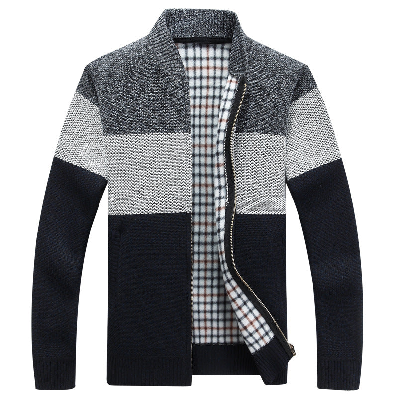 Kardigan Męski Rozpinany na Zamek w Stylu Colour Block | Modny Sweter Casual