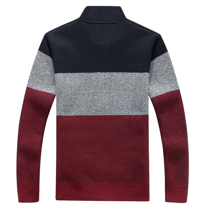 Kardigan Męski Rozpinany na Zamek w Stylu Colour Block | Modny Sweter Casual
