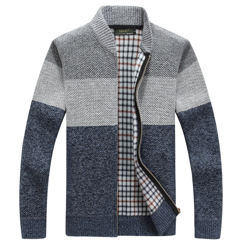 Kardigan Męski Rozpinany na Zamek w Stylu Colour Block | Modny Sweter Casual