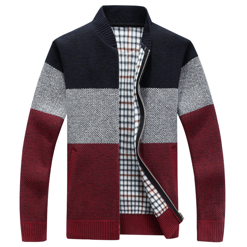 Kardigan Męski Rozpinany na Zamek w Stylu Colour Block | Modny Sweter Casual