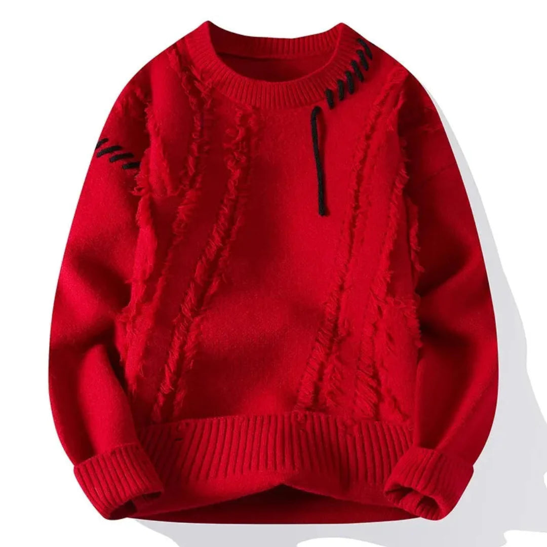 Sweter Męski Patchworkowy | Luźny Krój | Ciepła Warstwa | Unikalny Wzór