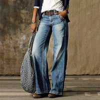 Damskie Jeansy z Szeroką Nogawką w Stylu Retro | Luźne Dżinsy Damskie