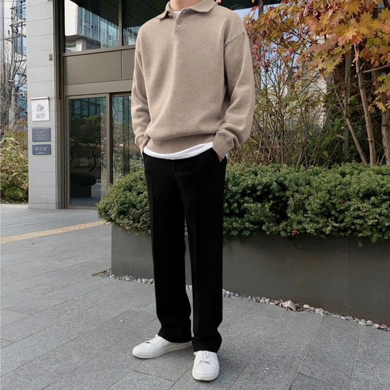 Sweter Męski z Kołnierzykiem | Guziki przy Dekolcie | Styl Smart Casual | Lekka Warstwa na Jesień i Wiosnę