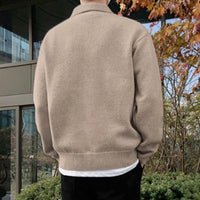 Sweter Męski z Kołnierzykiem | Guziki przy Dekolcie | Styl Smart Casual | Lekka Warstwa na Jesień i Wiosnę