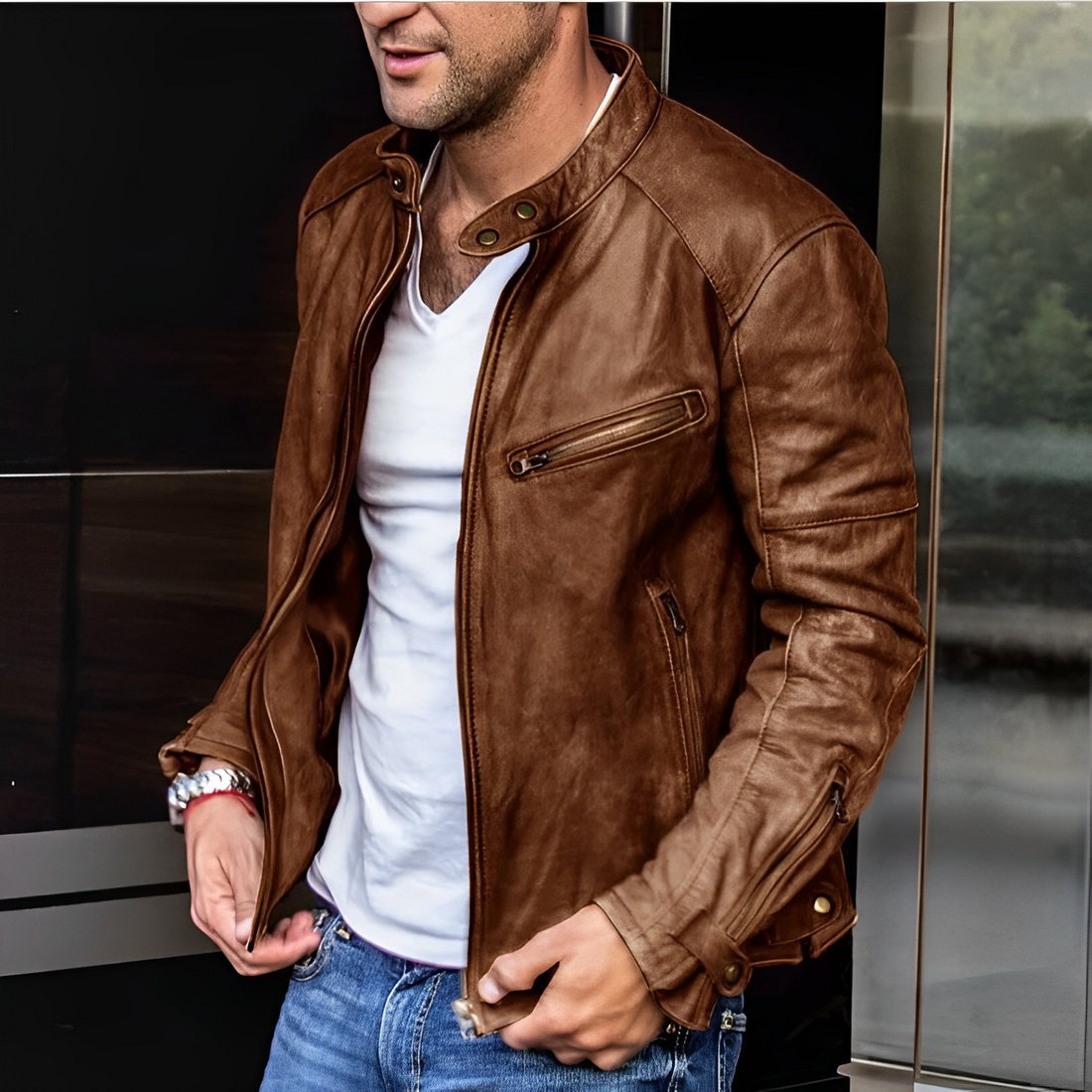 Kurtka Męska Skórzana w Klasycznym Stylu | Elegancka Kurtka Przejściowa dla Mężczyzn