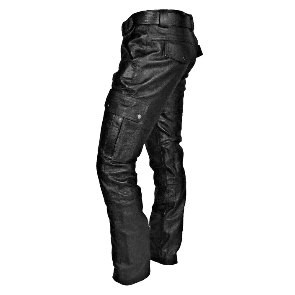 Spodnie Męskie z Ekoskóry | Styl Biker | Slim Fit | Na Jesień i Zimę | Czarne Spodnie Skórzane