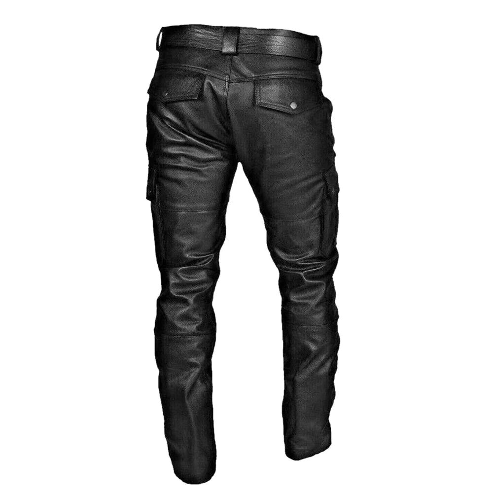 Spodnie Męskie z Ekoskóry | Styl Biker | Slim Fit | Na Jesień i Zimę | Czarne Spodnie Skórzane
