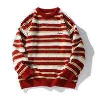 Sweter Męski Dzianinowy w Paski Casual Loose Fit | Klasyczny Sweter na Zimę