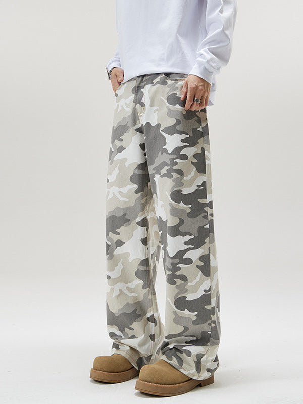 Jeansy Cargo Męskie w Luźnym Stylu Streetwear | Spodnie Baggy w Moro