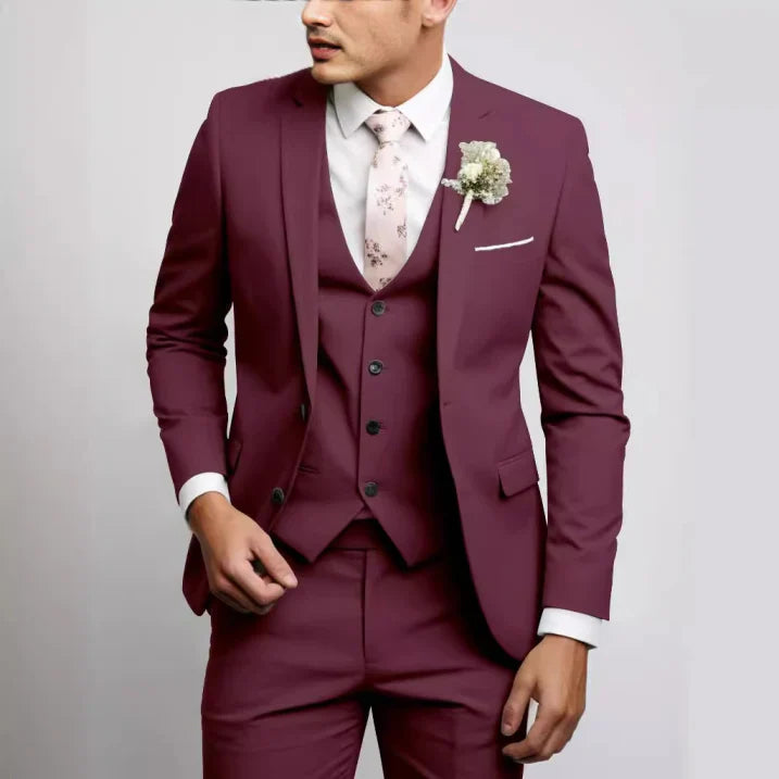Garnitur Męski Slim Fit 3 Częściowy na Wesele | Nowoczesny Smoking na Eleganckie Okazje