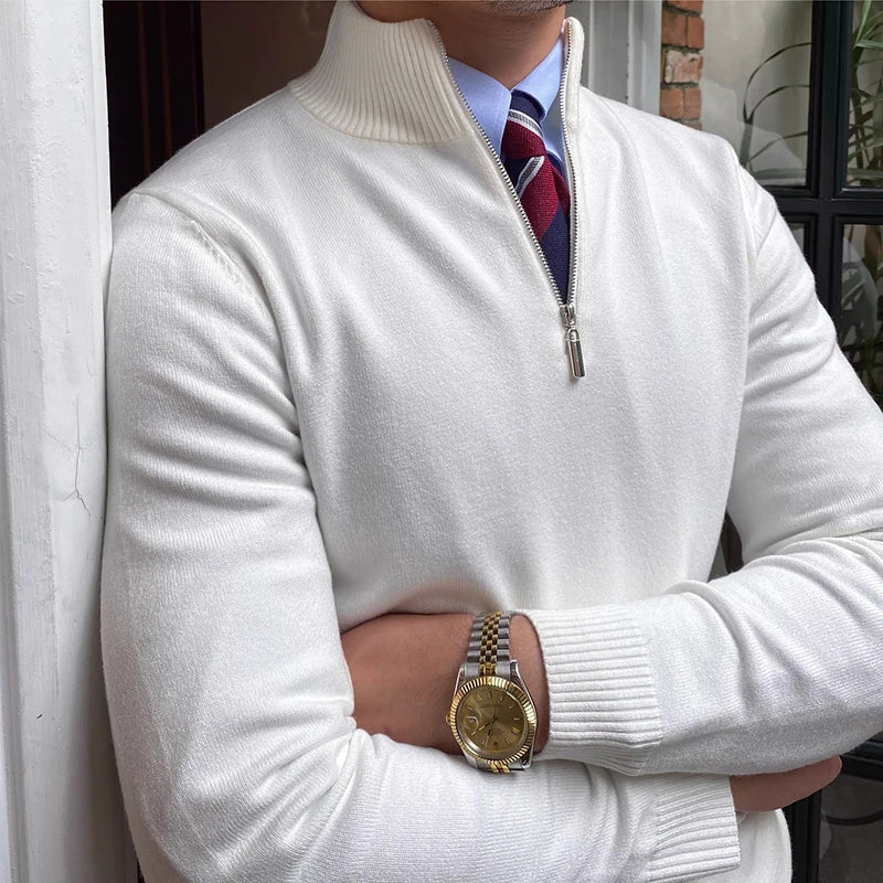 Sweter Męski z Półzamkiem | Styl Smart Casual | Lekka Warstwa | Wysoki Kołnierz