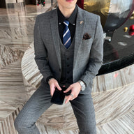 Garnitur Męski Slim Fit 3-Częściowy w Kratę | Elegancki Styl Smokingowy