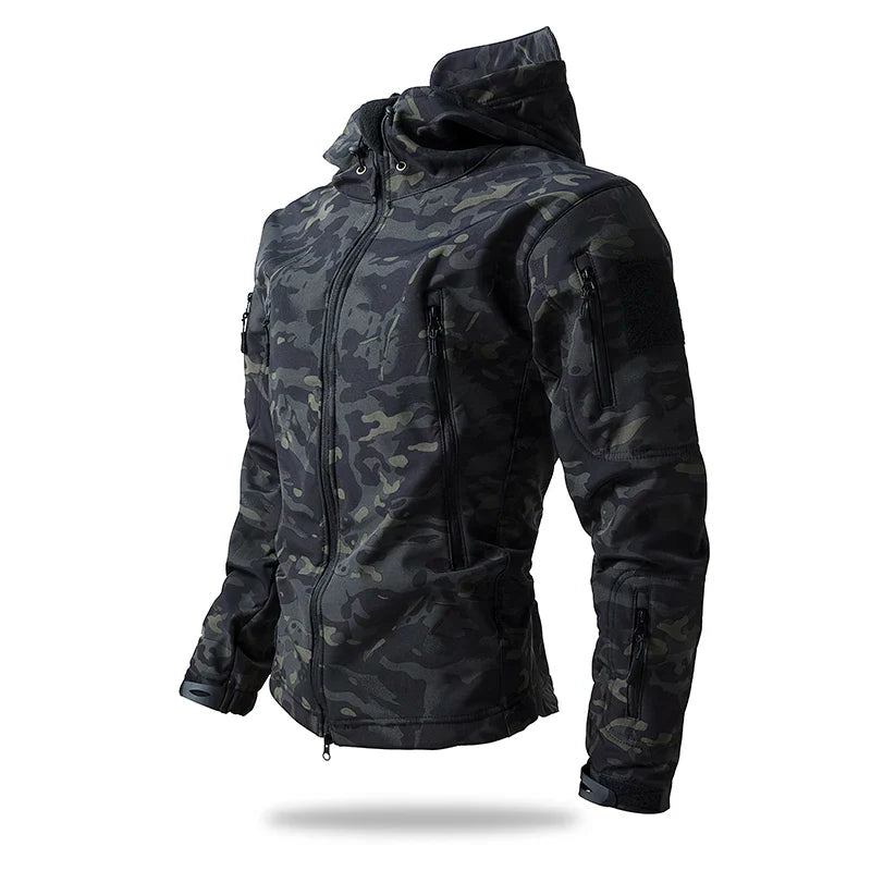 Kurtka Męska Taktyczna w Moro Softshell z Kapturem | Wodoodporna Kurtka Outdoor