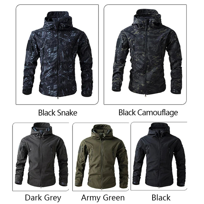 Kurtka Męska Taktyczna Softshell w Moro z Kapturem | Wodoodporna Kurtka Outdoor