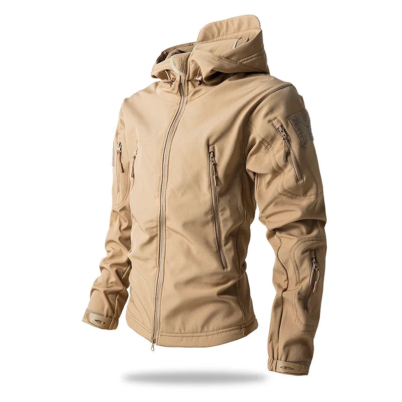 Kurtka Męska Taktyczna Softshell w Moro z Kapturem | Wodoodporna Kurtka Outdoor