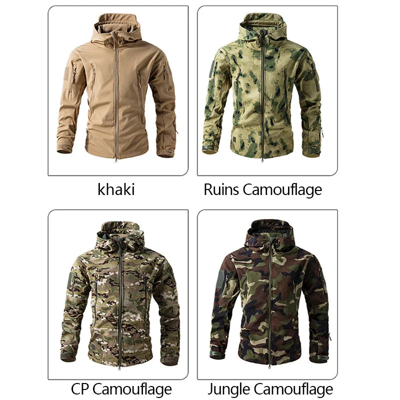 Kurtka Męska Taktyczna Softshell w Moro z Kapturem | Wodoodporna Kurtka Outdoor