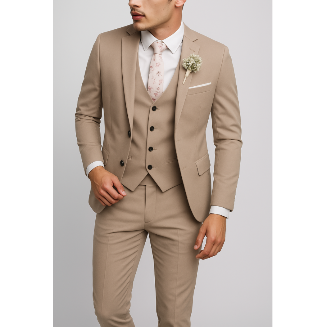 Garnitur Męski Slim Fit 3 Częściowy na Wesele | Nowoczesny Smoking na Eleganckie Okazje