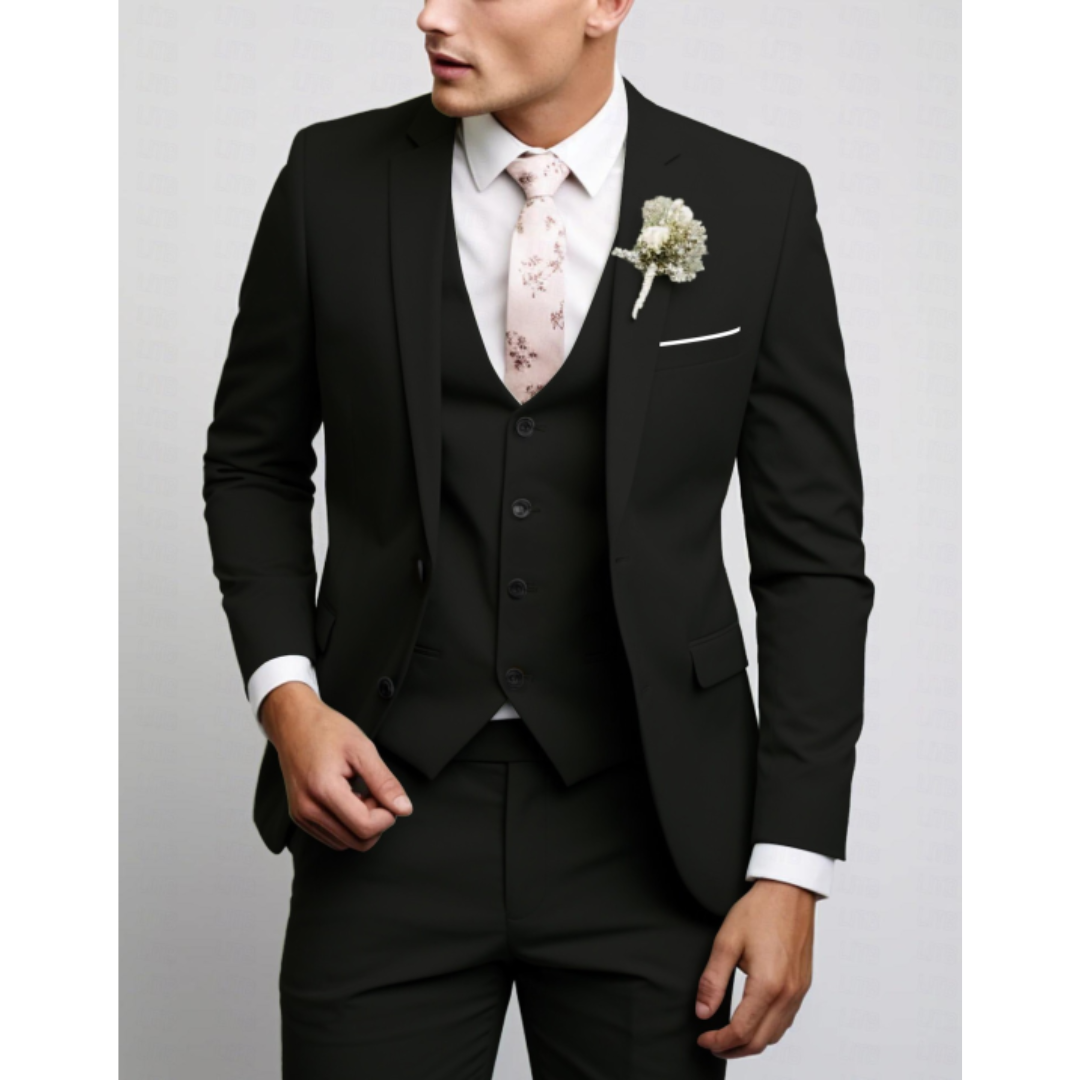 Garnitur Męski Slim Fit 3 Częściowy na Wesele | Nowoczesny Smoking na Eleganckie Okazje