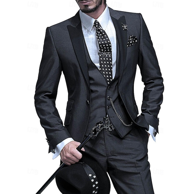 Garnitur Męski Slim Fit 3 Częściowy na Wesele | Elegancki Smoking na Uroczystości