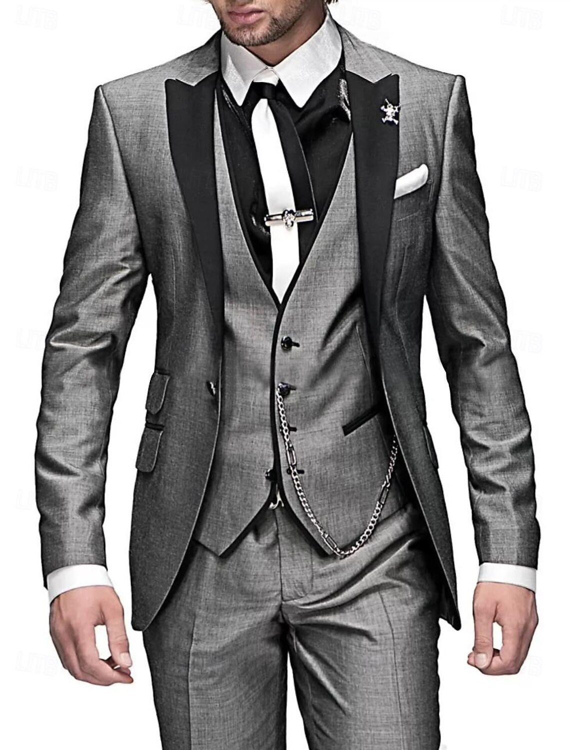 Garnitur Męski Slim Fit 3 Częściowy na Wesele | Elegancki Smoking na Uroczystości