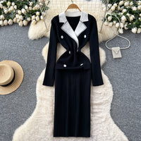 Sukienka Marynarkowa Damska w Stylu Colorblock | Elegancka Sukienka Midi