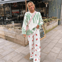 Damski Sweter Oversize z Zielonym Wzorem | Luźny Krój | Modny i Wygodny
