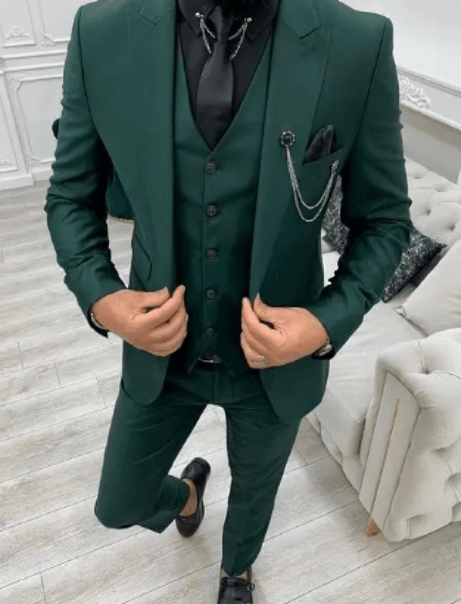 Garnitur Męski 3 Częściowy Slim Fit na Wesele | Klasyczny Smoking na Eleganckie Okazje