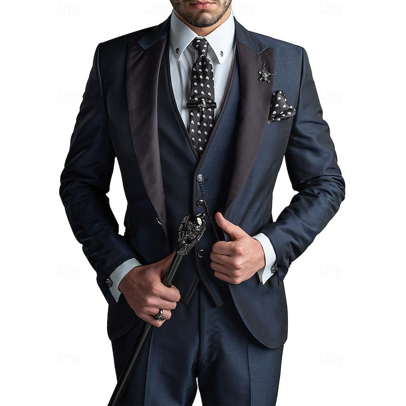 Garnitur Męski Slim Fit 3 Częściowy na Wesele | Elegancki Smoking na Uroczystości