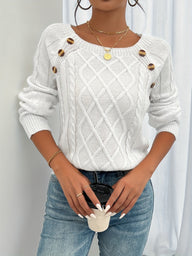 Sweter Damski Elegancki z Dekoracyjnymi Guzikami | Stylowy Sweter na Co Dzień