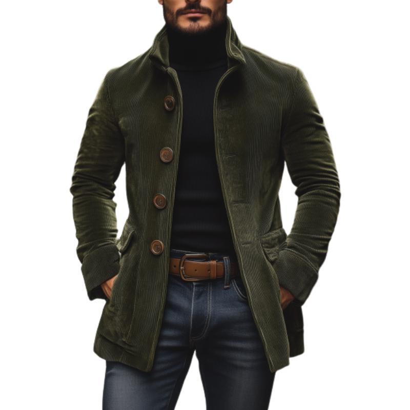 Płaszcz Męski Sztruksowy Slim z Kołnierzem Stójką | Elegancka Kurtka Jesienna i Przejściowa