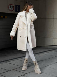 Płaszcz Damski Zimowy z Ciepłą Podszewką Fleece | Elegancki Długi Płaszcz