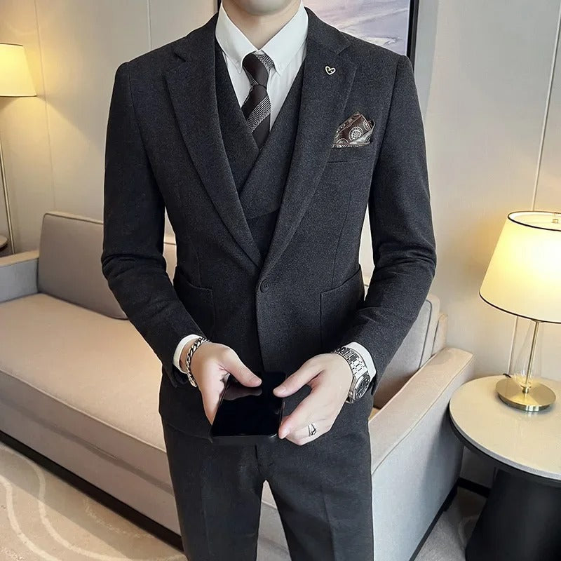 Garnitur Męski Old Money 3 Częściowy Slim Fit | Klasyczny Smoking na Eleganckie Okazje