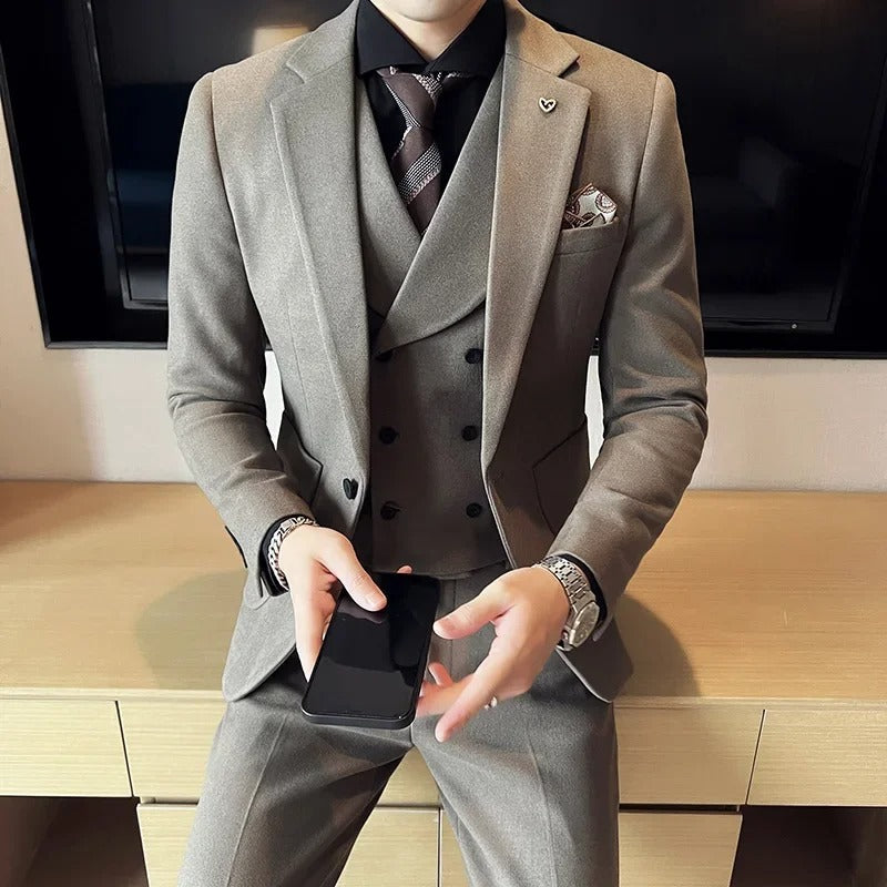 Garnitur Męski Old Money 3 Częściowy Slim Fit | Klasyczny Smoking na Eleganckie Okazje