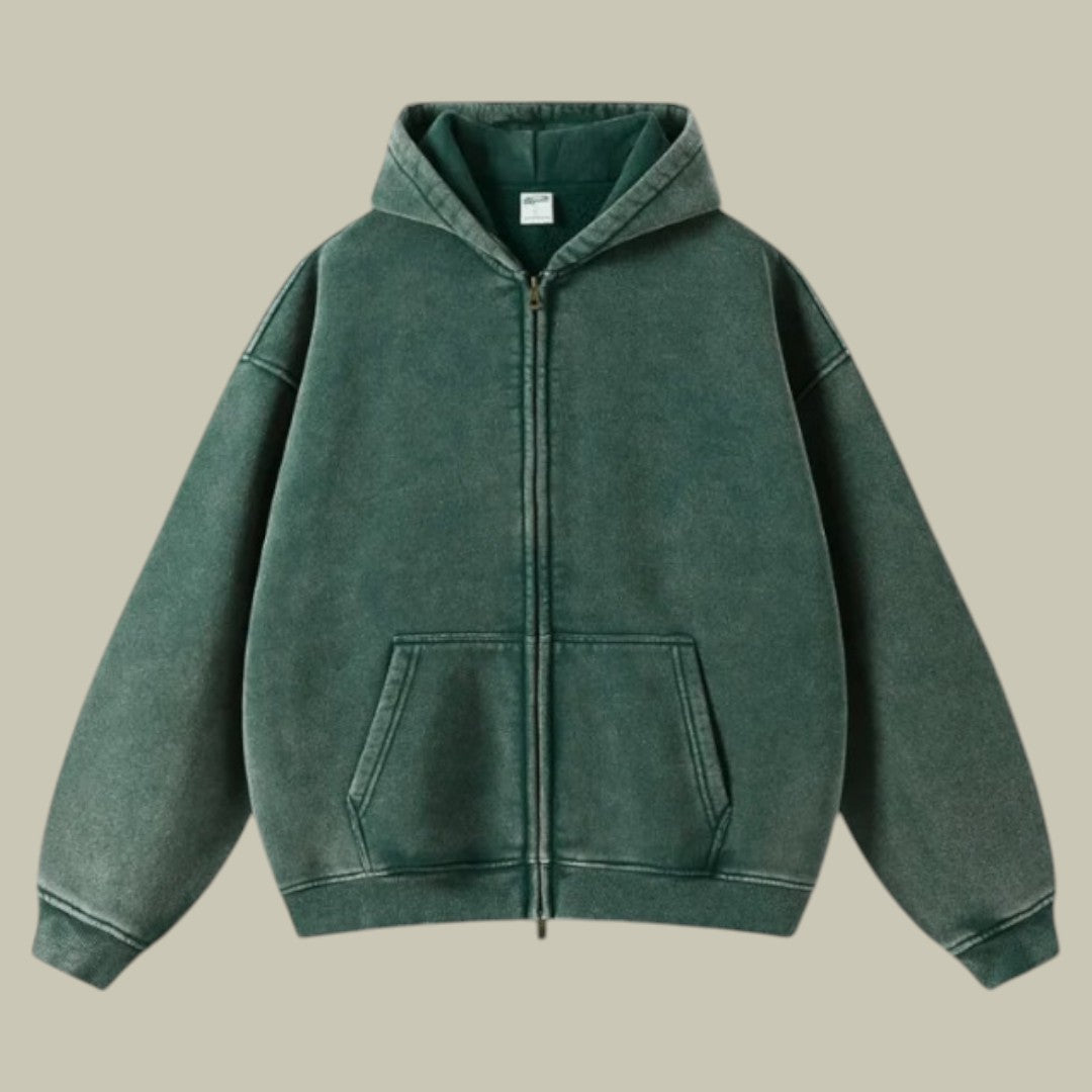 Męska Bluza z Kapturem Oversize z Zamkiem | Sportowa Bluza w Streetwearowym Stylu