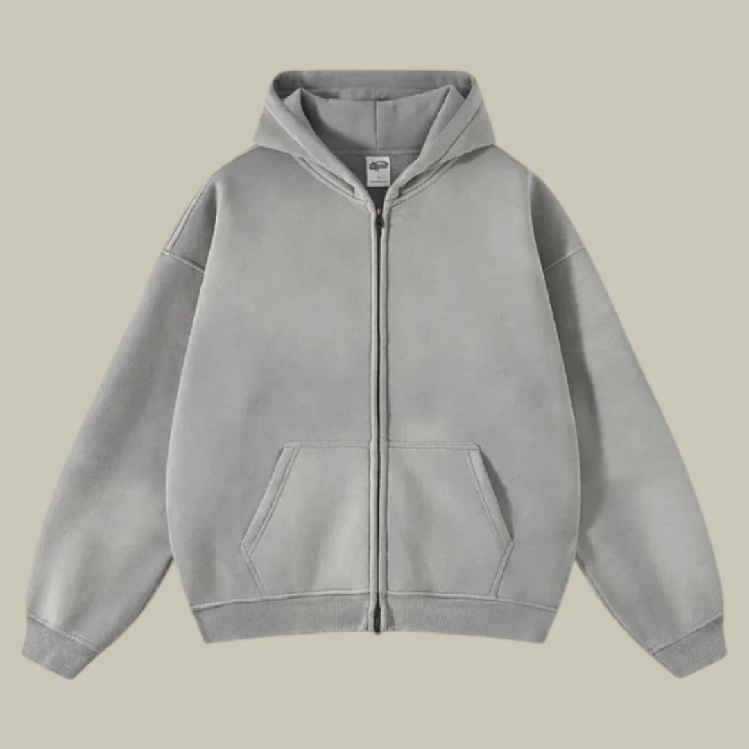 Męska Bluza z Kapturem Oversize z Zamkiem | Sportowa Bluza w Streetwearowym Stylu